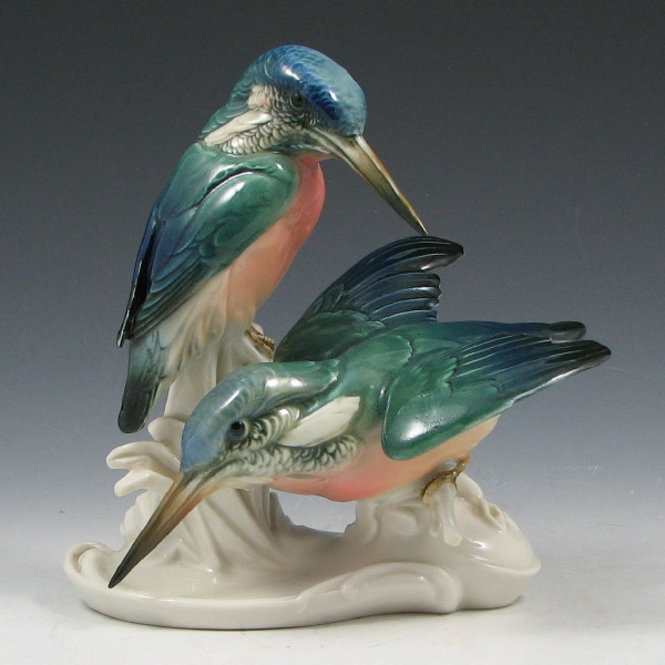 Appraisal: Ens Double Kingfishers Ens Double Kingfishers Marked Ens Germany Restored