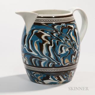 Appraisal: Slip-marbled Pearlware Jug England c the body with swirled blue