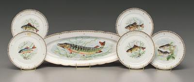 Appraisal: French porcelain fish set in platter with northern pike five