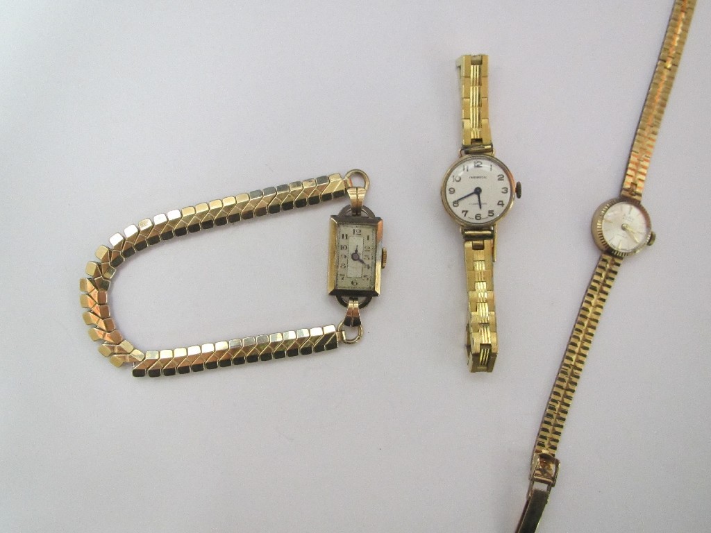 Appraisal: Ladies Deco ct gold wrist watch a ladies Ingersoll wrist