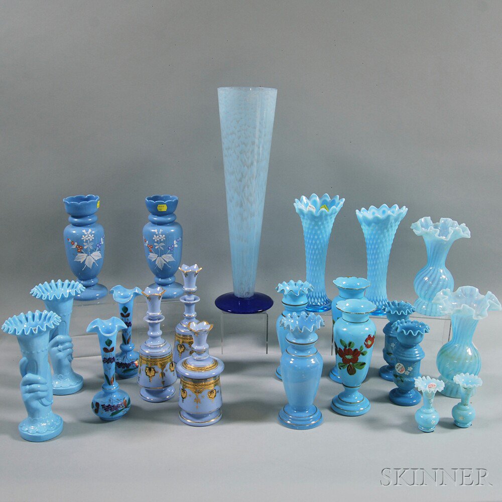 Appraisal: Twenty-two Pieces of Opaque Blue Glass an assortment of vases