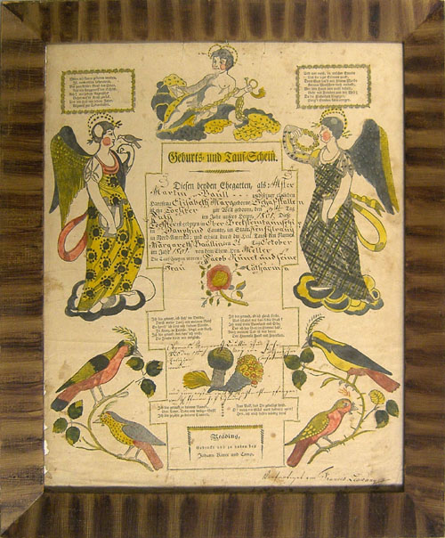 Appraisal: Two Reading Pennsylvania printed and hand colored fraktur by Ritter