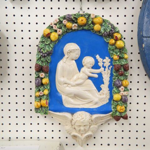 Appraisal: Della Robbia Italian Ceramic Plaque ofMadonna Child angel below