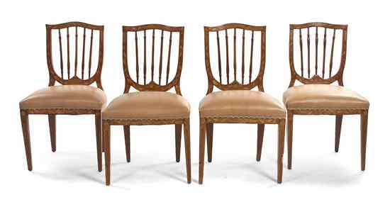 Appraisal: A Set of Four Dutch Marquetry Side Chairs each with