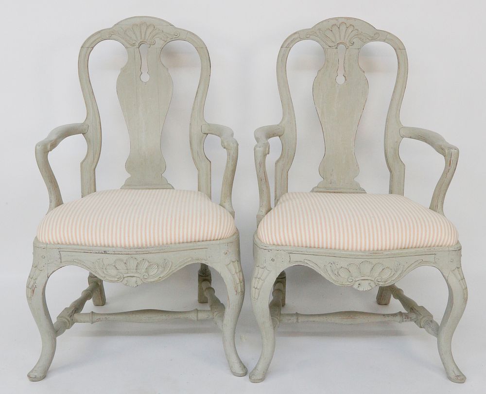 Appraisal: Pair of Swedish Louis XV Style Open Armchairs th Century