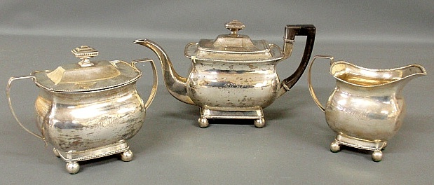 Appraisal: - Three-piece coin silver tea service by W Thomson William