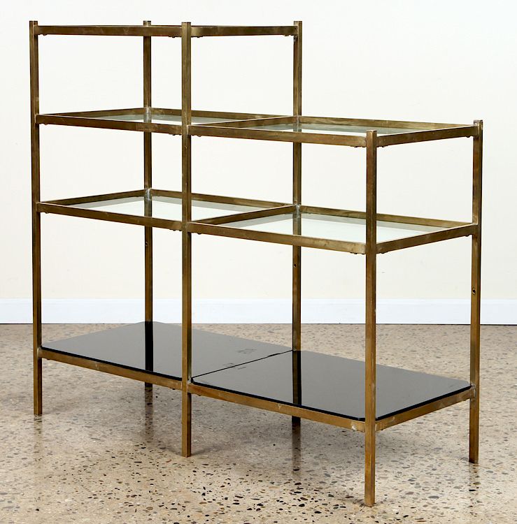 Appraisal: BRASS MULTI TIERED ETEGERE CIRCA A brass multi tiered etegere