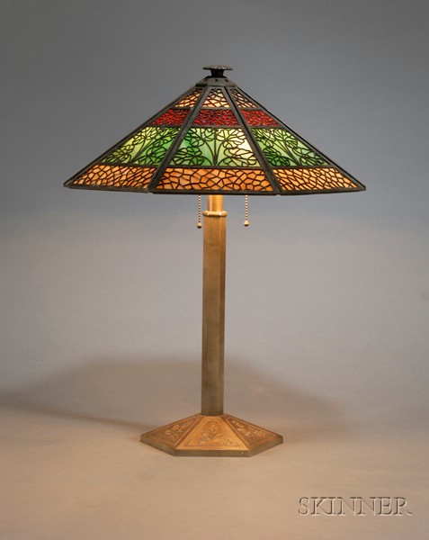 Appraisal: Bradley Hubbard Table Lamp Glass and metal Meriden Connecticut early