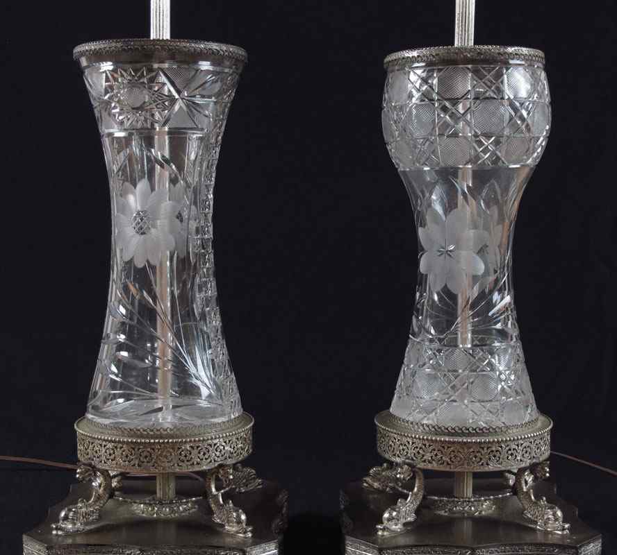 Appraisal: TWO CUT GLASS TABLE LAMPS Not quite a pair Cut