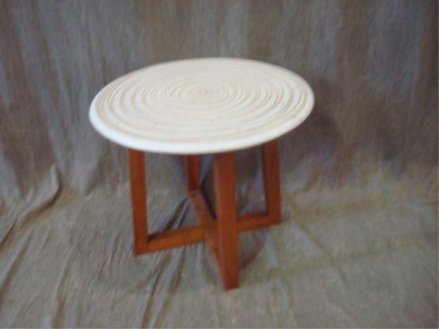 Appraisal: Midcentury Pottery Top End Table Stripe design on top and