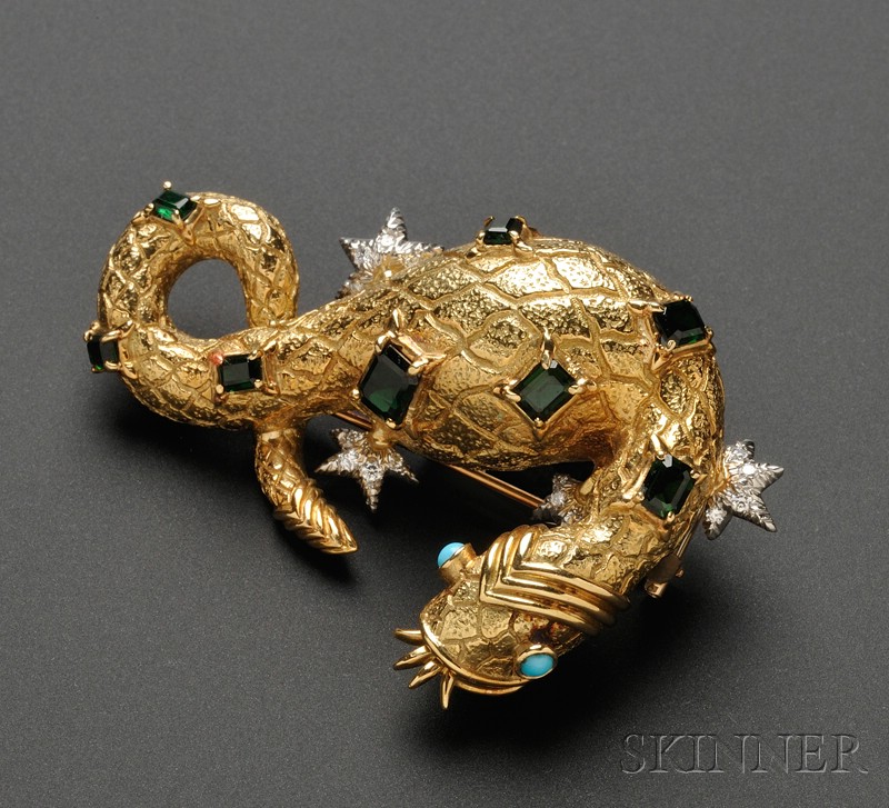 Appraisal: Gem-set Salamander Brooch Schlumberger Tiffany Co the writhing body set