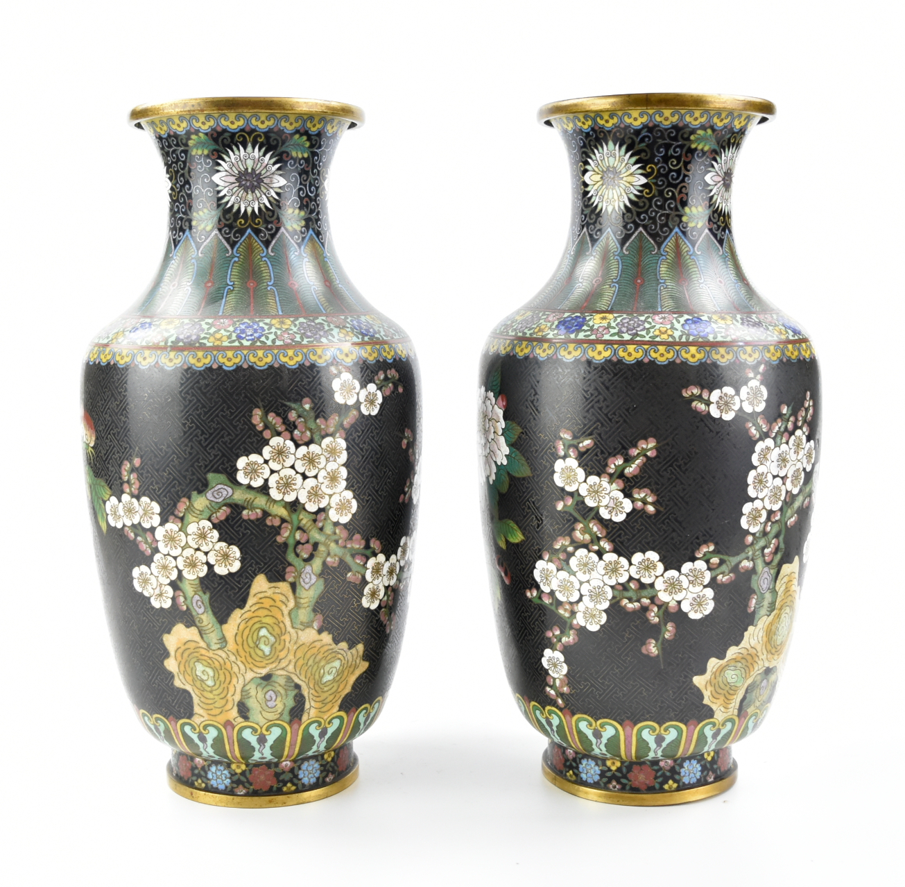 Appraisal: a pair of cloisonne vase enameled with blossoming peony flower