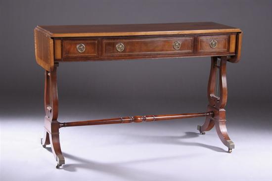 Appraisal: ENGLISH GEORGIAN-STYLE MAHOGANY DROP-LEAF TABLE th century Of narrow proportions