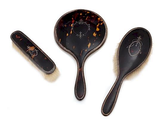 Appraisal: An English Silver and Tortoise Shell Three-Piece Dresser Set G