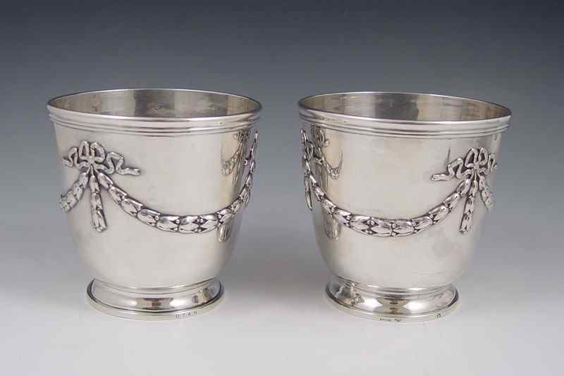 Appraisal: PAIR A AUCOC FRENCH SILVER CACHE POTS Well hallmarked with