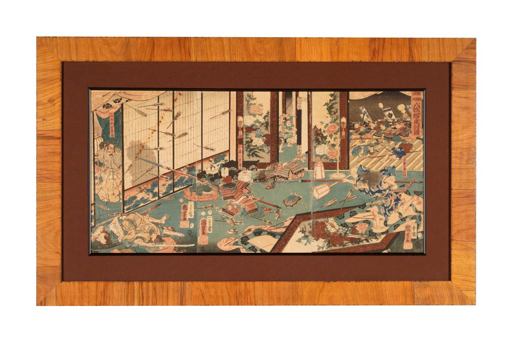 Appraisal: JAPANESE COLOR WOODBLOCK PRINTtriptych Condition staining across first panel fading