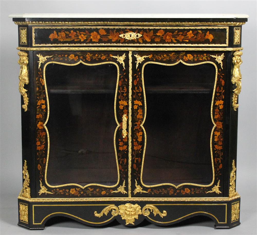 Appraisal: NAPOLEON III MARQUETRY AND ORMOLU MOUNTED STAINED CHERRY CABINET mid-