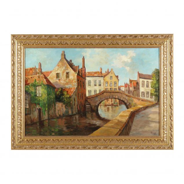 Appraisal: A VINTAGE CONTINENTAL SCHOOL PAINTING OF A CANAL SCENE Oil