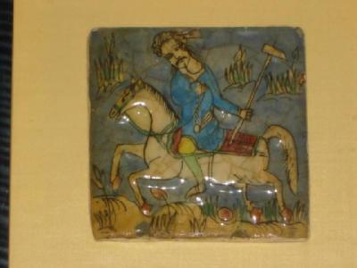 Appraisal: A QUJAR WARE POTTERY TILE th century of square form