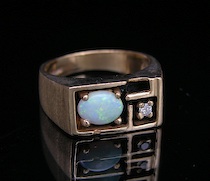 Appraisal: A Gentleman's Gold Opal Diamond Contemporary Ring k yellow brushed