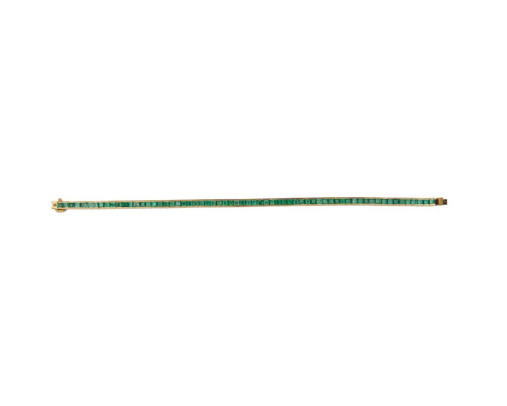 Appraisal: K Gold and Emerald Line Bracelet K Gold and Emerald