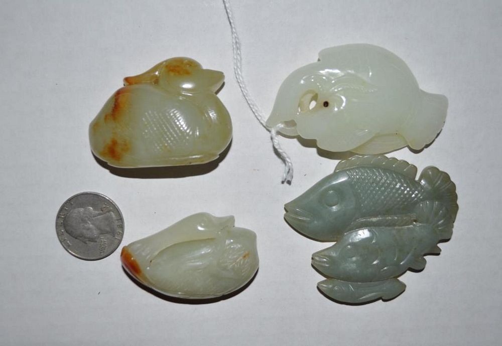 Appraisal: Four Chinese Jade Hardstone Carvings comprising three bird carvings and