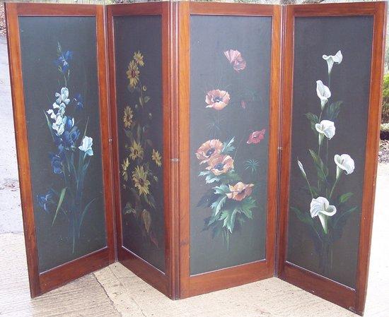 Appraisal: A Victorian four-fold screen painted with iris poppy lily and