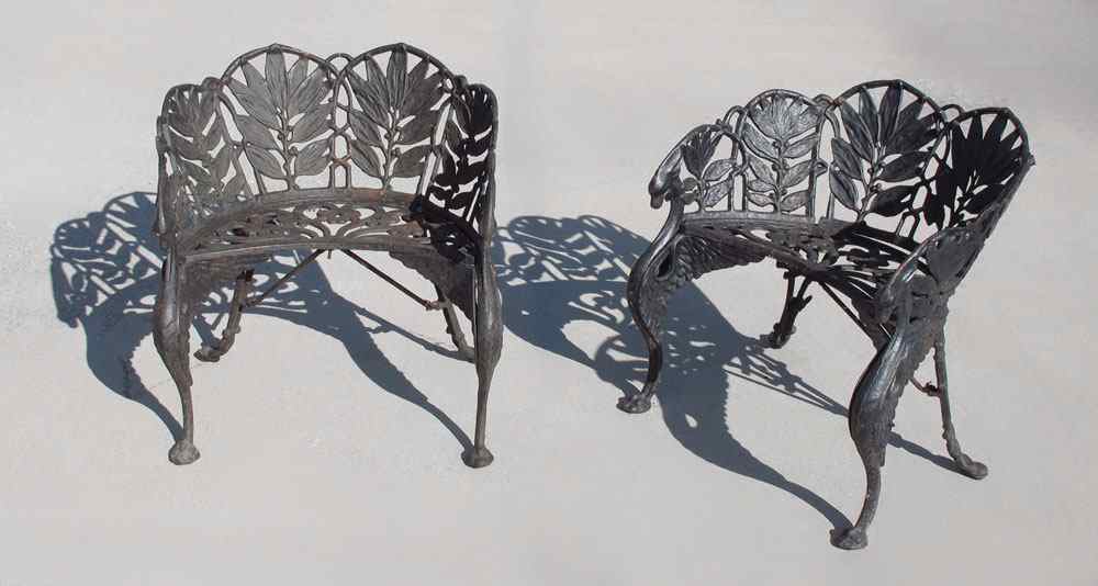 Appraisal: PAIR COALBROOKDALE CAST IRON GARDEN CHAIRS Cast iron garden chairs