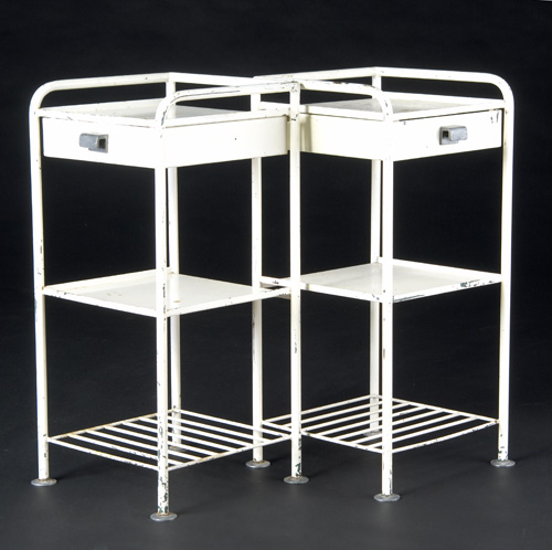 Appraisal: JEAN PROUVE Pair of enameled steel and aluminum single-drawer nightstands