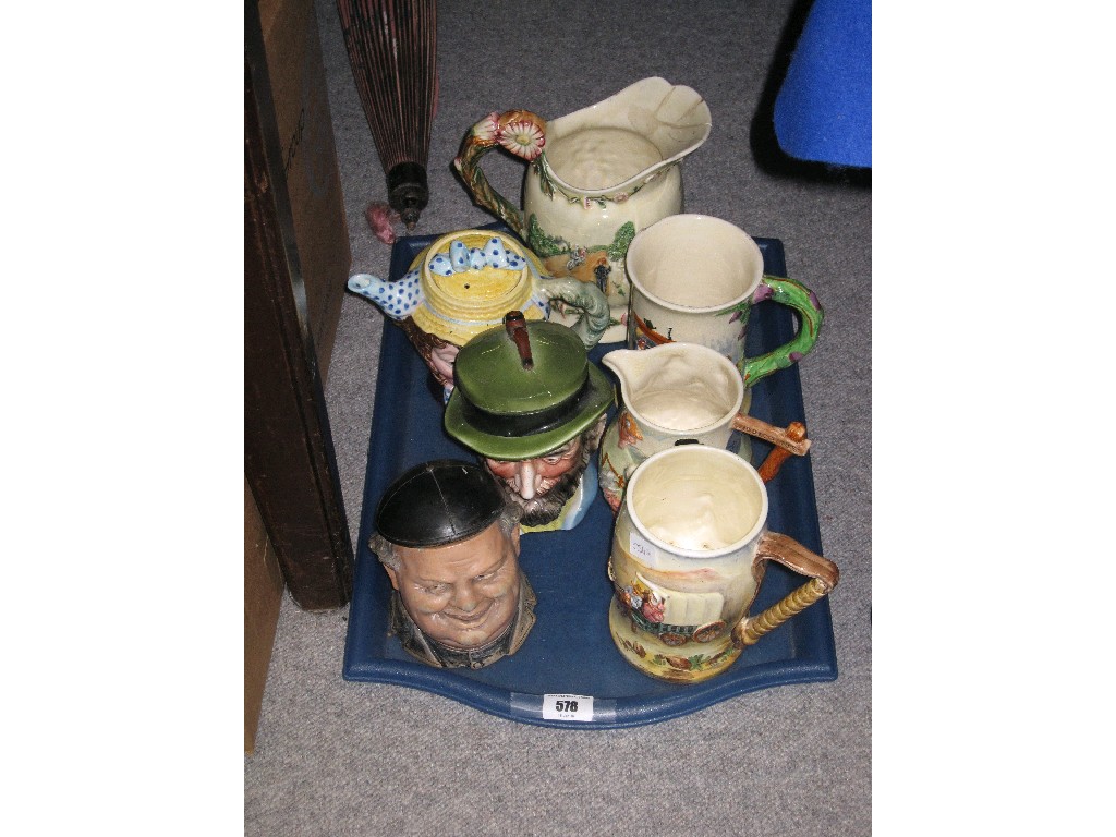 Appraisal: Tray lot comprising assorted jugs musical jugs character teapot etc