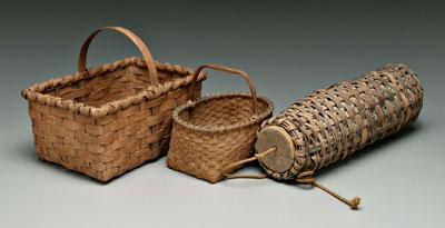 Appraisal: Three oak split baskets one rectangular with broad splits -