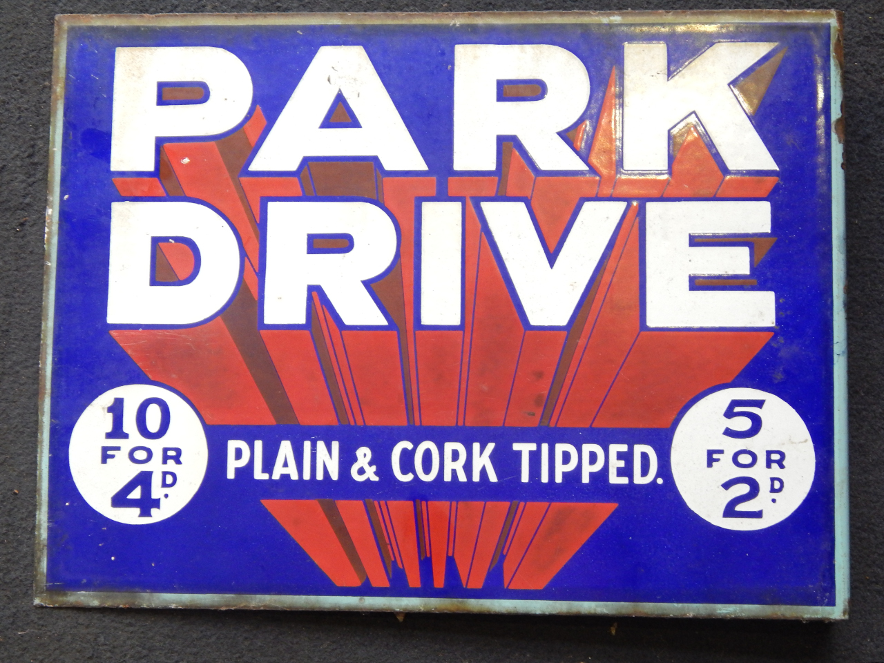 Appraisal: An enamel sign for Park Drive Cigarettes Plain and Corked