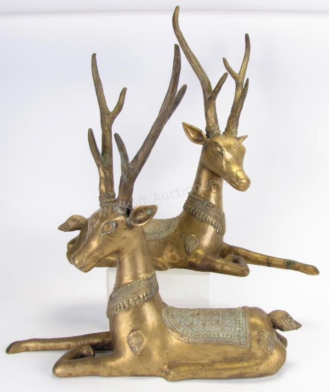 Appraisal: Pair of Oriental Decorative Brass Stags each depicting a stag