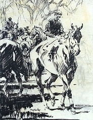 Appraisal: Frank Hoffman Long Island Steeplechase Meetpen and ink on tissue