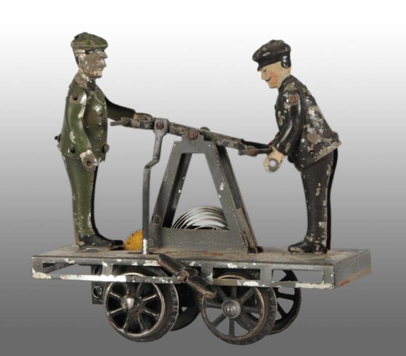 Appraisal: Bing Hand-Painted Train Hand Car Description German Includes two hand-painted