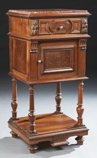 Appraisal: French Henri II Style Carved Walnut Marble Top Nig French