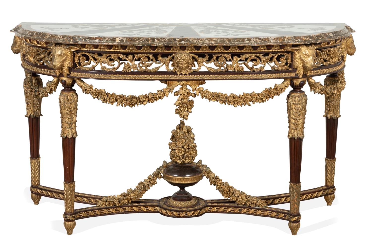 Appraisal: NEOCLASSICAL STYLE PIETRA DURA GILTWOOD CONSOLE Console table in the