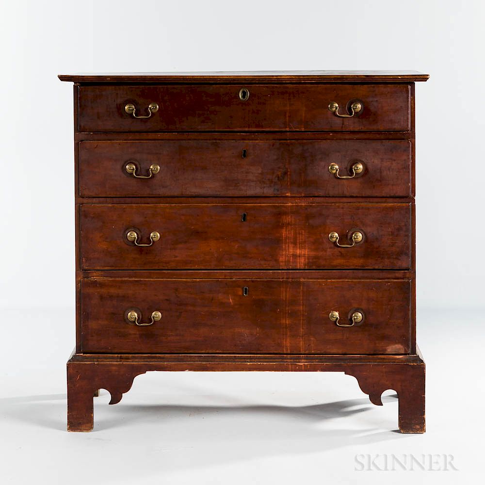 Appraisal: Red brown-painted Chest of Four Drawers Red brown-painted Chest of