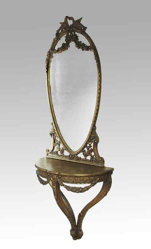 Appraisal: ITALIAN GILT CONSOLE TABLE AND MIRROR Two part decorative table