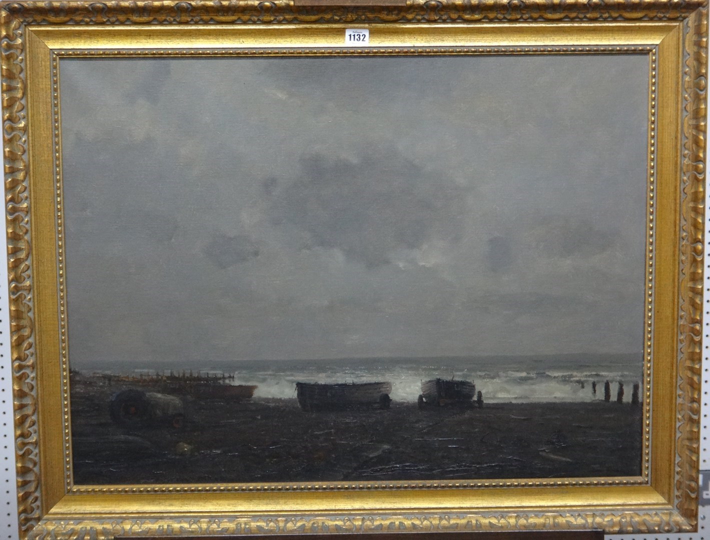 Appraisal: John Foulger th century fishing boats in winter Bognor Beach