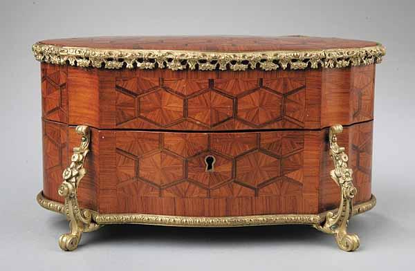 Appraisal: A Louis XV-Style Bronze-Mounted Parquetry Oval Box c of mahogany