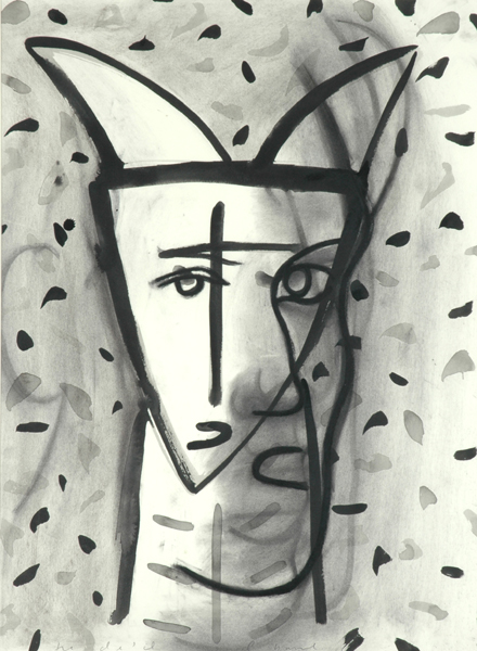 Appraisal: David Band - Figure and Mask charcoal and watercolour signed