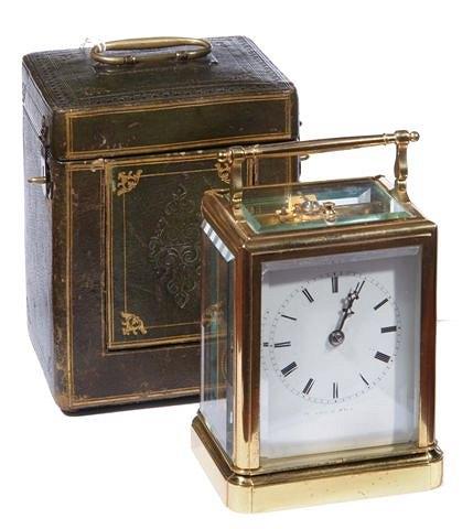 Appraisal: A TH CENTURY GILT BRASS FRENCH REPEATER CARRIAGE CLOCK with