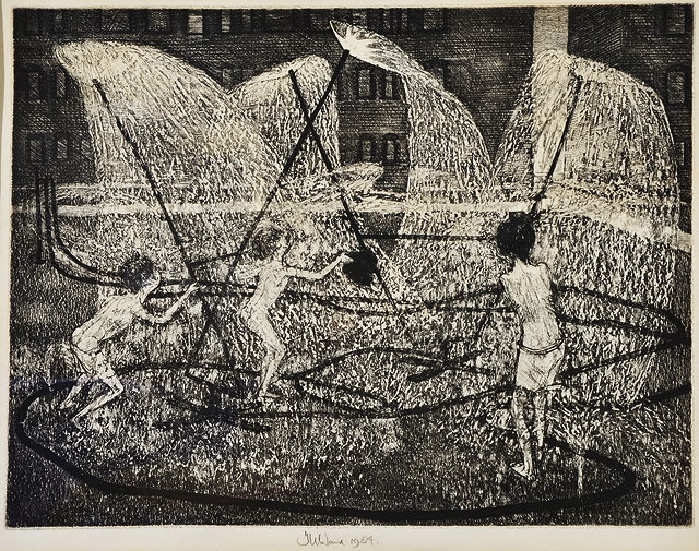 Appraisal: G WARD TH CENTURY ENGLISH SCHOOL'Summer Showers' etching signed and