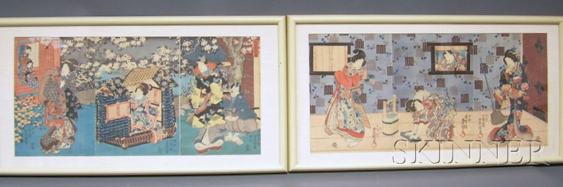 Appraisal: Two Prints by Toyokuni III Spring Garden and Interior with