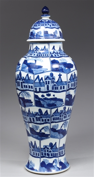 Appraisal: Chinese blue and white covered porcelain vase the body with