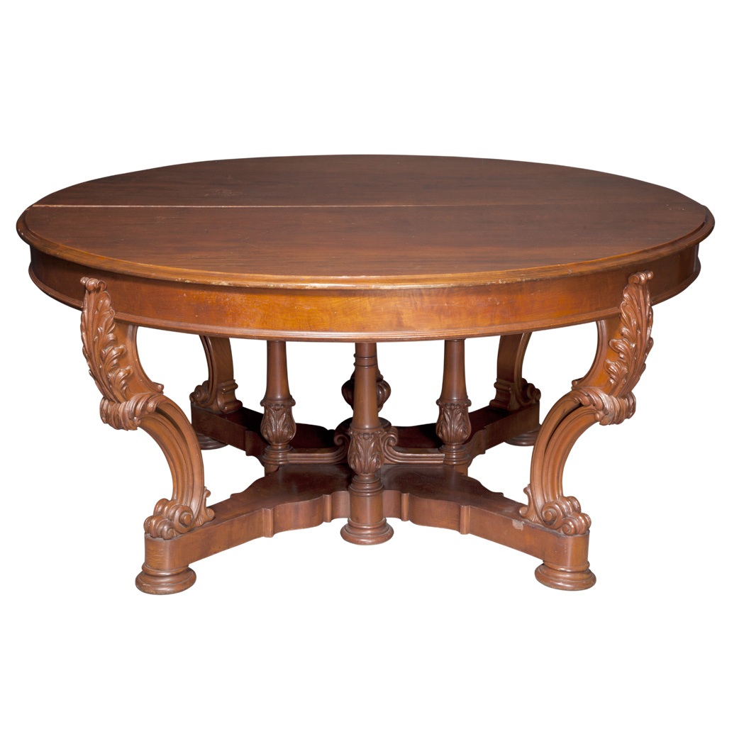 Appraisal: Baroque Style Mahogany Extension Dining Table The circular top above