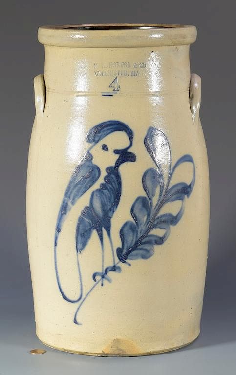 Appraisal: F B Norton Stoneware Churn Bird Design F B Norton