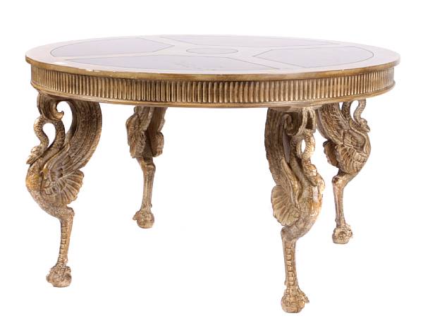 Appraisal: A Directoire style center table with figural swan supports height