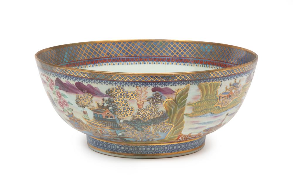 Appraisal: Clobbered Chinese Export Porcelain Bowl Qing Dynasty - vibrantly enameled